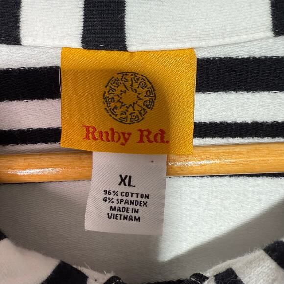 Ruby Rd Women’s XL Striped Zip-Up Jacket Black White Cotton Blend 3/4 Sleeve - Picture 8 of 8